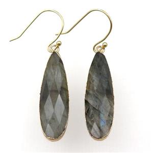 Labradorite Hook Earrings, teardrop, gold plated, approx 10-35mm