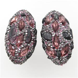 Clay oval beads paved rhinestone with garnet, approx 20-40mm