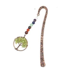 Zinc bookmark with tree of life, gemstone chakra, antique red, approx 12.5cm, 30mm