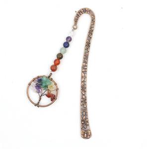 Zinc bookmark with tree of life, gemstone chakra, antique red, approx 12.5cm, 30mm