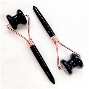 black onyx agate Roller GuaSha Massage Tools, rose gold, approx 30-140mm