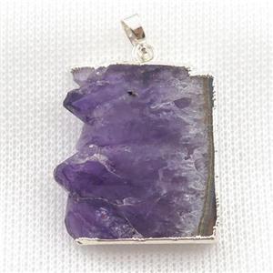 Amethyst Druzy slice pendant, silver plated, approx 15-35mm