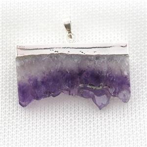 Amethyst Druzy slab pendant, silver plated, approx 15-35mm