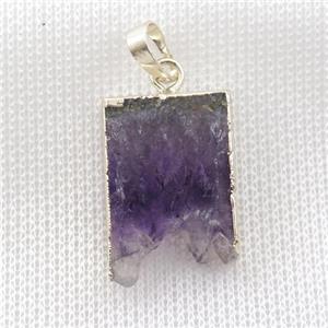 Amethyst Druzy slab pendant, silver plated, approx 15-23mm