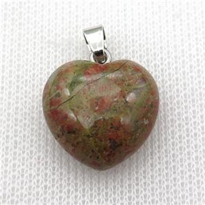 Unakite heart pendant, approx 20mm