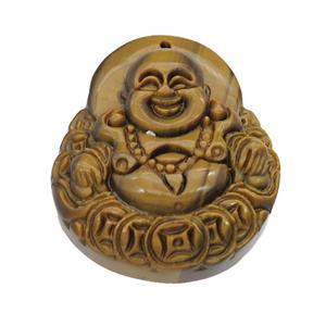 Tiger Eye Stone Buddha Pendant, approx 35-40mm