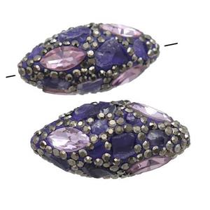 Amethyst rice beads paved rhinestone, approx 15-30mm