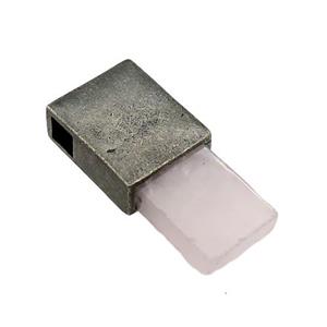 copper rectangle pendant with Rose Quartz, antique bronze, approx 12-26mm, 4mm hole