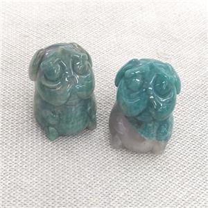 green Amazonite Sharpei Dog charm, no hole, approx 22-28mm