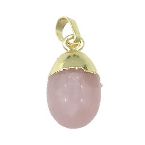 Rose Quartz egg pendant, gold plated, approx 10-15mm