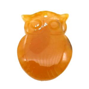 natural Agate owl pendant, dye, orange, approx 30-40mm