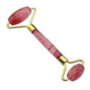 pink Watermelon Quartz Roller GuaSha Massage Tools, approx 18-40mm, 150mm