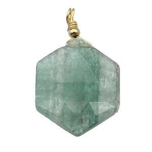 Green Strawberry Quartz Hexagon Pendant, approx 20mm