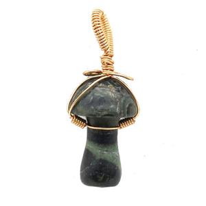 Green Kambaba Jasper Mushroom Pendant Wire Wrapped, approx 18-28mm