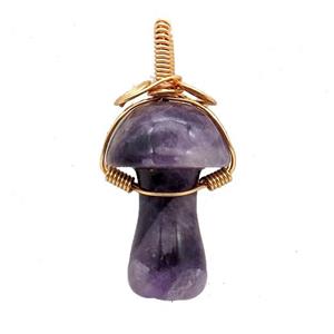 Purple Amethyst Mushroom Pendant Wire Wrapped, approx 18-28mm