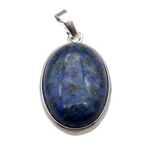 Blue Lapis Lazuli Oval Pendant Platinum Plated, approx 18x25mm