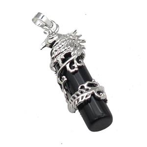 Black Obsidian Column Pendant Phenix Platinum Plated, approx 10-45mm