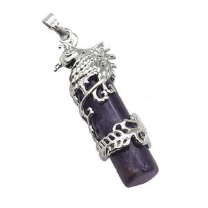 Purple Amethyst Column Pendant Phenix Platinum Plated, approx 10-45mm