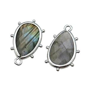 Labradorite Teardrop Pendant Faceted Platinum Plated, approx 10-18mm