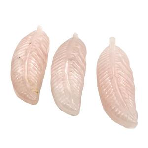 Pink Rose Quartz Leaf Pendant, approx 15-48mm