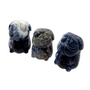 Blue Sodalite Sharpei Dog No Hole, approx 22-30mm