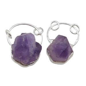 Purple Amethyst Nugget Pendant Feeform Silver Plated, approx 30-40mm