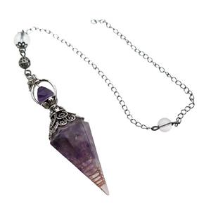 Purple Amethyst Chips Resin Pendulum Pendant Antique Silver, approx 20-60mm, 6mm, 20cm chain