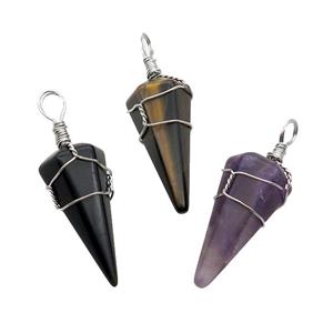 Mix Gemstone Pendulum Pendant Wire Wrapped, approx 18-35mm