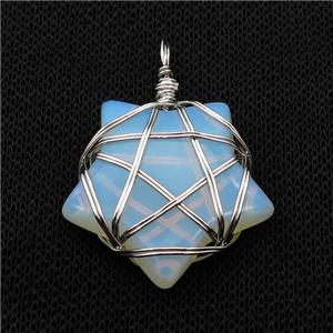 White Opalite Star Pendant Wire Wrapped, approx 30mm