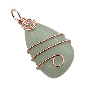 Green Aventurine Teardrop Pendant Wire Wrapped, approx 20-42mm