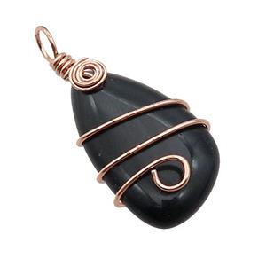 Black Onyx Agate Teardrop Pendant Wire Wrapped, approx 20-42mm