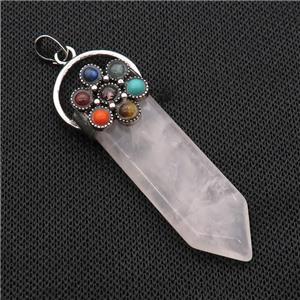 Pink Rose Quartz Arrowhead Pendant Chakra Antique Silver, approx 17-50mm