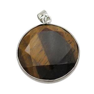 Tiger Eye Stone Button Pendant, approx 25mm