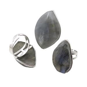 Labradorite Ring Platinum Plated Adjustable, approx 26-48mm