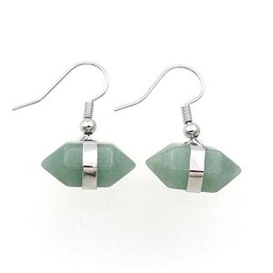 Green Aventurine Copper Hook Earring Bullet Platinum Plated, approx 10-18mm