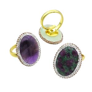 Mixed Gemstone Copper Ring Pave Rhinestone Adjustable Gold Plated, approx 20-28mm, 18mm dia