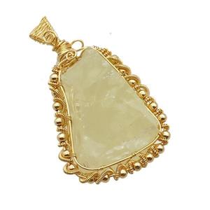 Lemon Quartz Pendant Freeform Wire Wrapped, approx 28-40mm