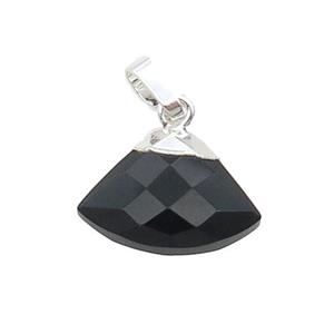 Black Onyx Agate Fan Pendant Silver Plated, approx 11-16mm