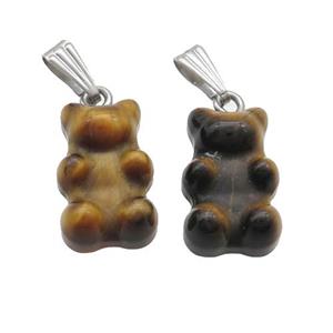 Tiger Eye Stone Bear Pendant, approx 11-18mm