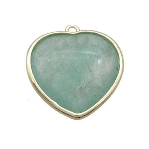 Green Strawberry Quartz Heart Pendant Gold Plated, approx 25mm