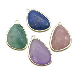 Mix Gemstone Teardrop Pendant Gold Plated, approx 17-23mm