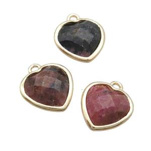 Red Rhodonite Heart Pendant Faceted Gold Plated, approx 10mm