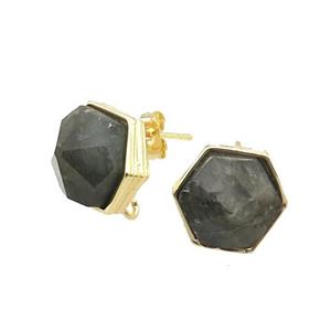 Labradorite Hexagon Stud Earring Copper Gold Plated, approx 10mm