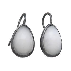 Copper Hook Earring White Jade Teardrop Dye Black Plated, approx 12-17mm