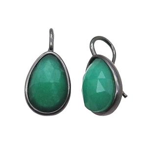 Copper Hook Earring Green Jade Teardrop Dye Black Plated, approx 12-17mm