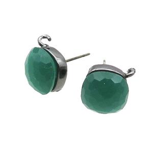 Green Cat Eye Glass Stud Earring Copper Loop Black Plated, approx 11x11mm