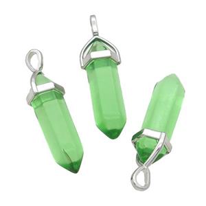 Green Glass Bullet Pendant, approx 8x30mm