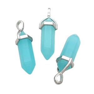 Aqua Glass Bullet Pendant, approx 8x30mm