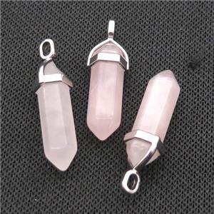 Natural Rose Quartz Bullet Pendant Pink, approx 8x30mm