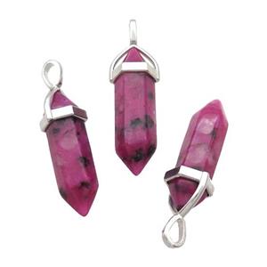 Pink Jade Bullet Pendant Dye, approx 8x30mm